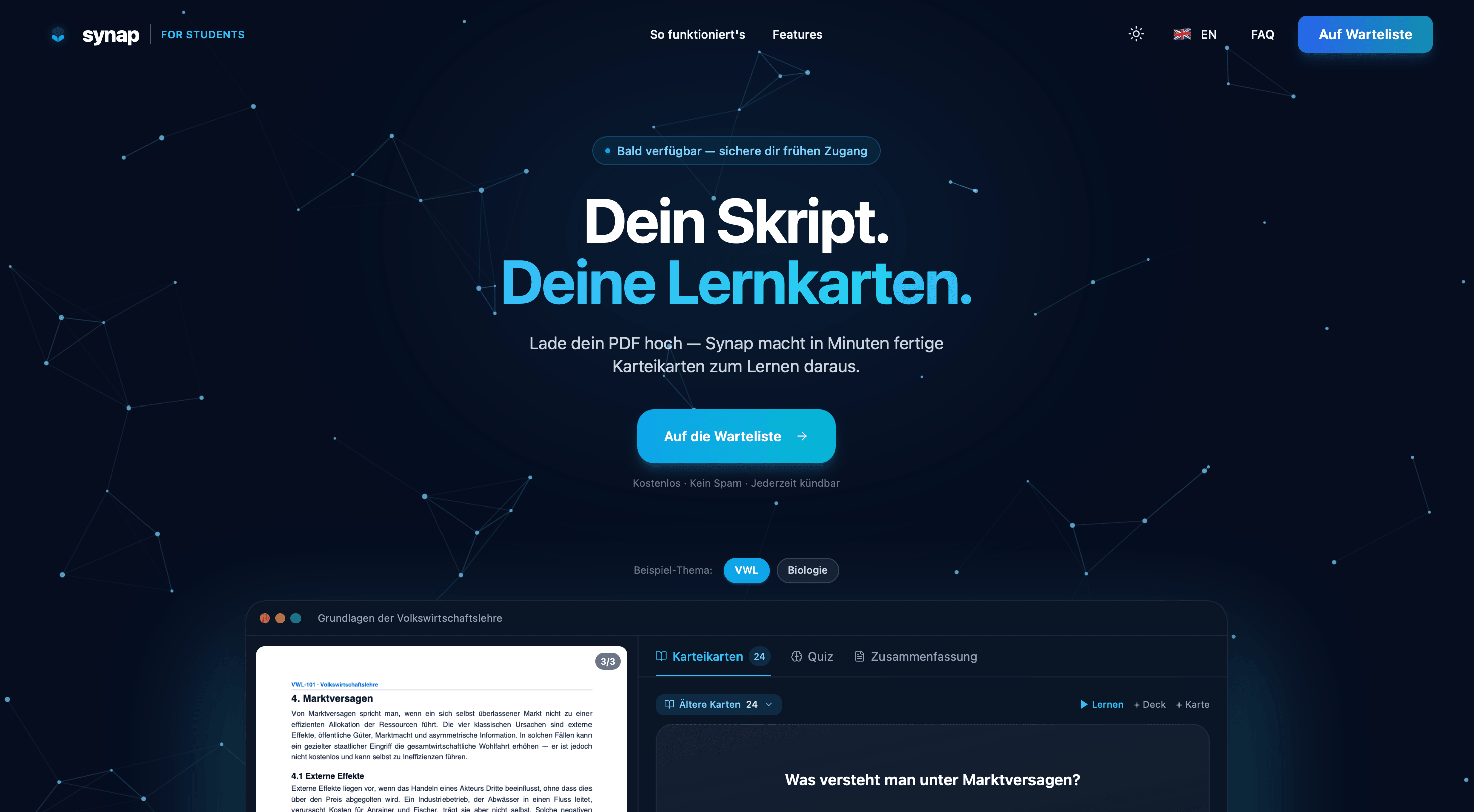 Synap Lernplattform mit PDF-basierten Lernkarten