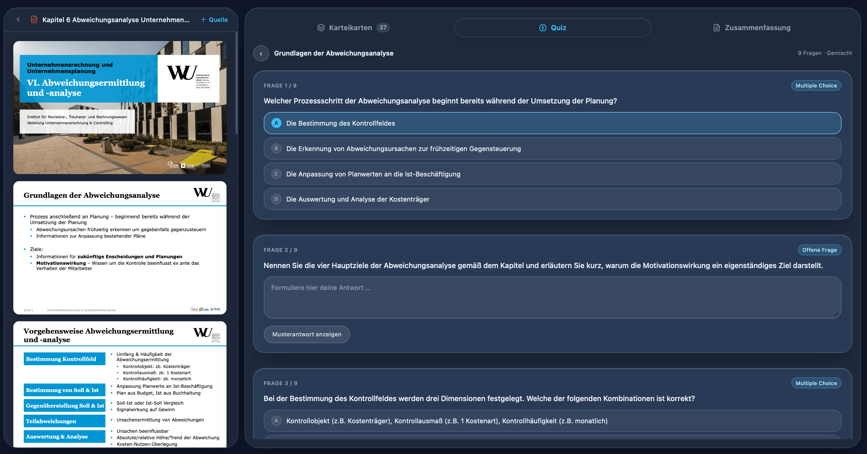 Quiz-Ansicht in Synap