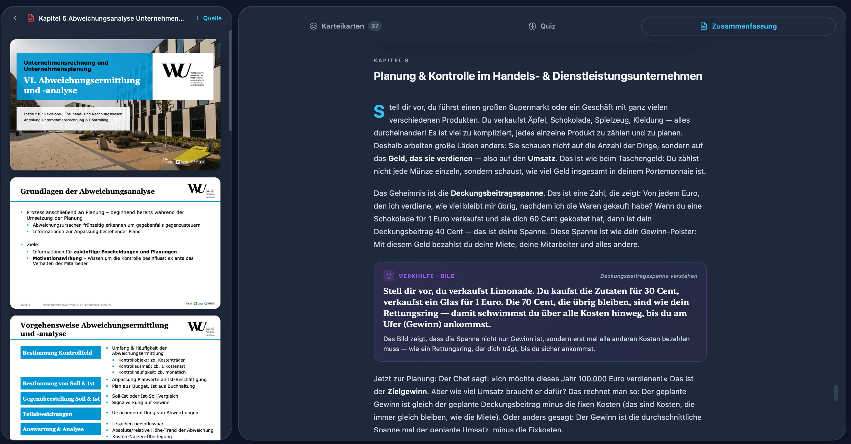 Zusammenfassung-Ansicht in Synap